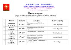 Ferie 2017 w Publicznej Szkole Podstawowej im. ks. Jerzego Popiełuszki w Kopkach